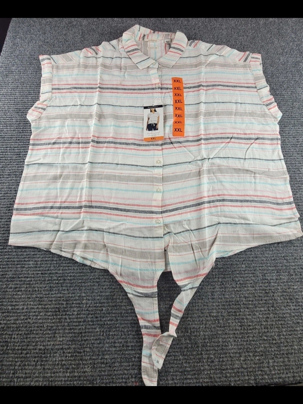Weatherproof Striped Tie-Hem Shirt - White, Mint, Coral, Beige New 2XL